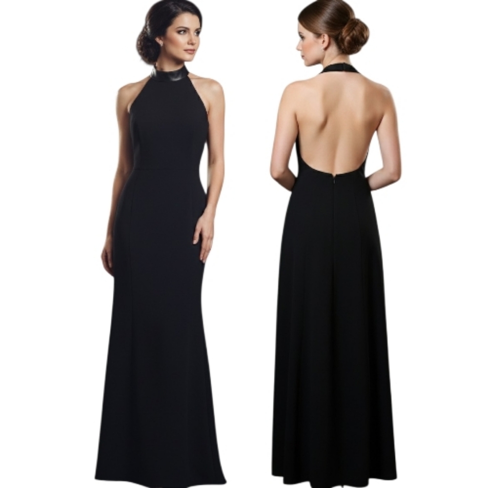 CARLA ZAMPATTI Wool Crepe Halter Evening Gown - Size 6